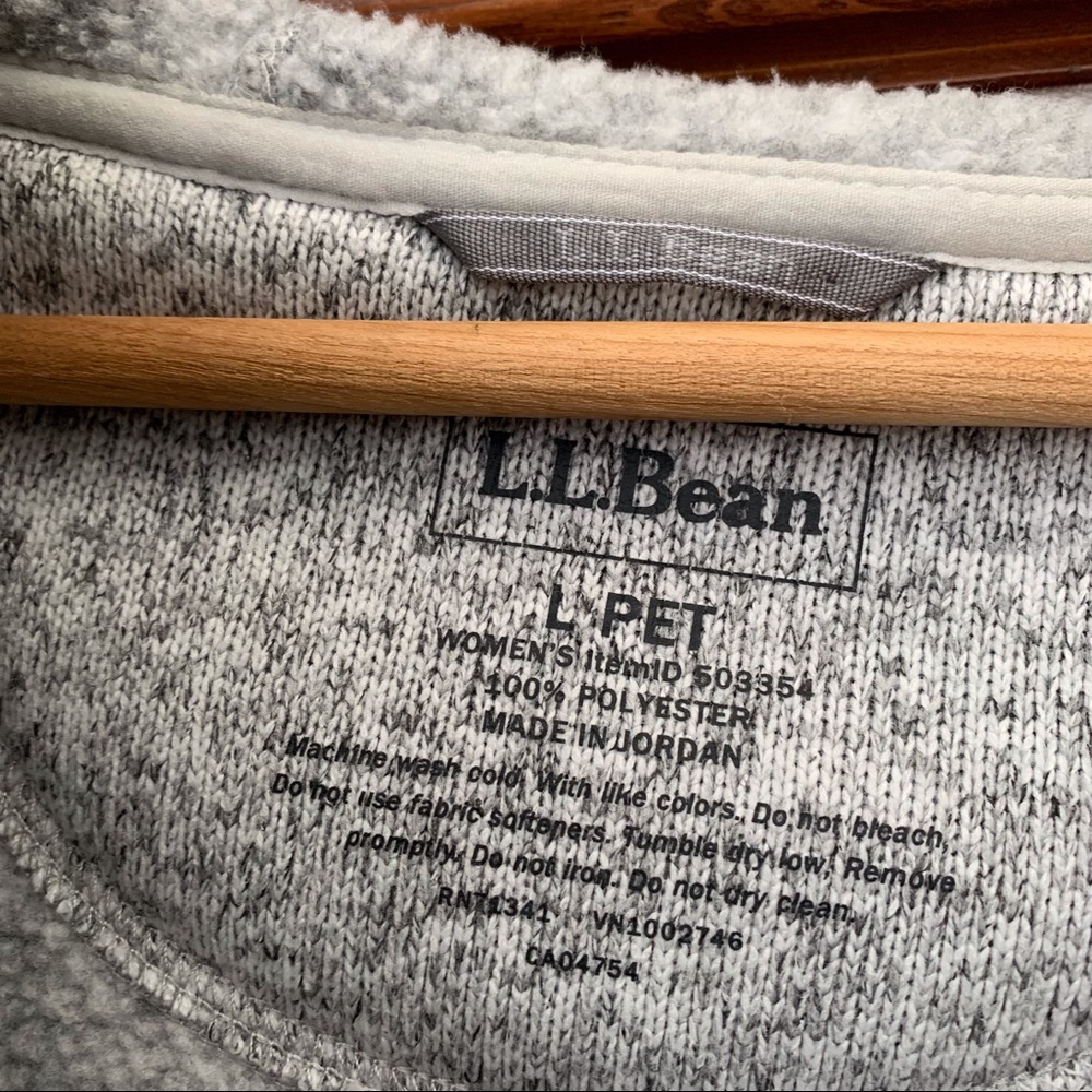 Women's L.L.Bean Sweater Fleece Coat 2 Way Zip Jacket Gray Long Hoodie, L Pet - Picture 9 of 11